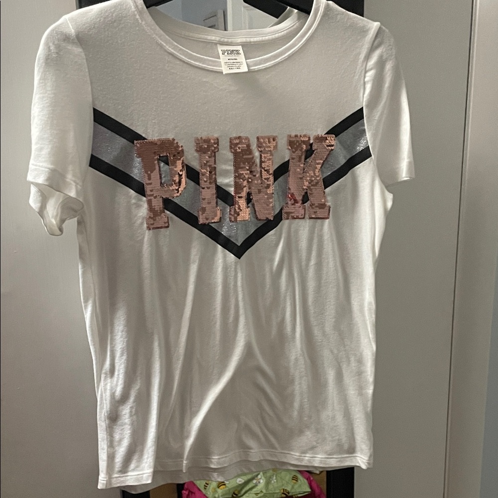 Pink Sequin White Women’s T-Shirt